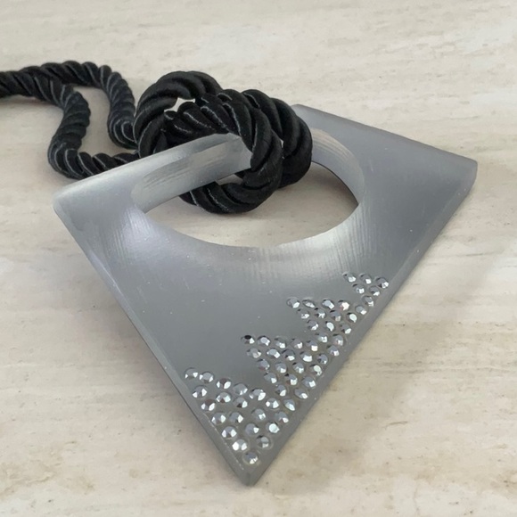 Alexis Bittar Silver Lucite & Swarovski Crystals Necklace Pendant Rope Large - Picture 12 of 16
